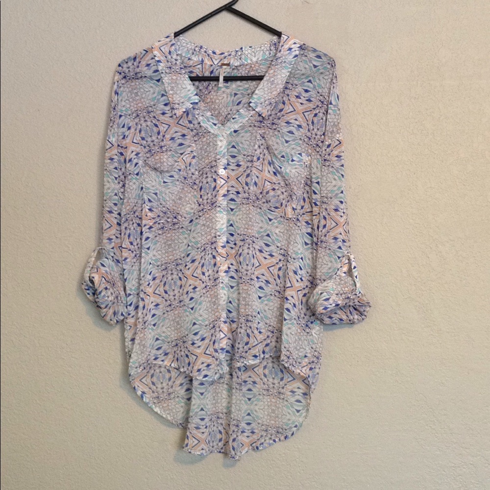 Free People Sheer Geo-Print Button Down